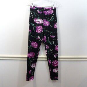 RODARTE Black Pink Floral Print Pants Size S Pull On Leggings Carnation Made USA